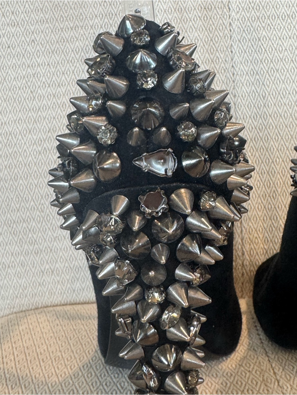 Sam Edelman Black Suede Peep-Toe Heels with Spike Embellishments - Picture 5 of 10